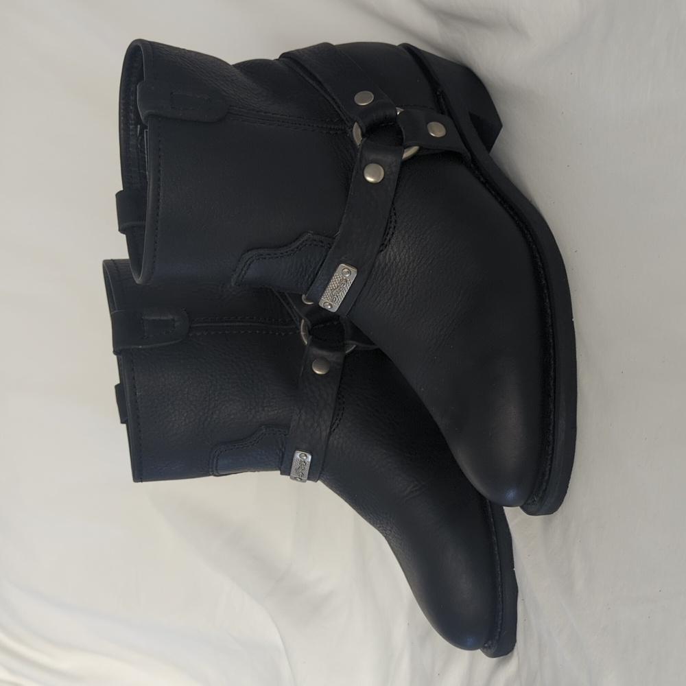 River Road Black Leather Lo Cut Ranger Harness Moto Boots Women's 9